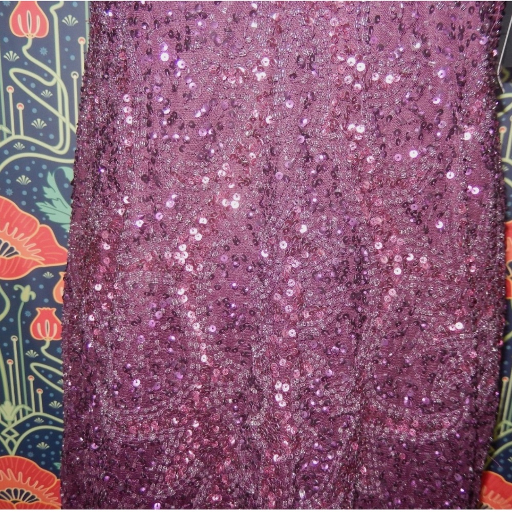 Adrianna Papell Plum Purple Beaded Sequin Flutter Sleeve Cocktail Dress - Picture 7 of 9